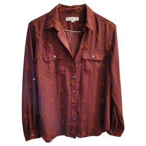 Ann Taylor LOFT Maroon Floral Print Buttoned Front Shirt Size Medium